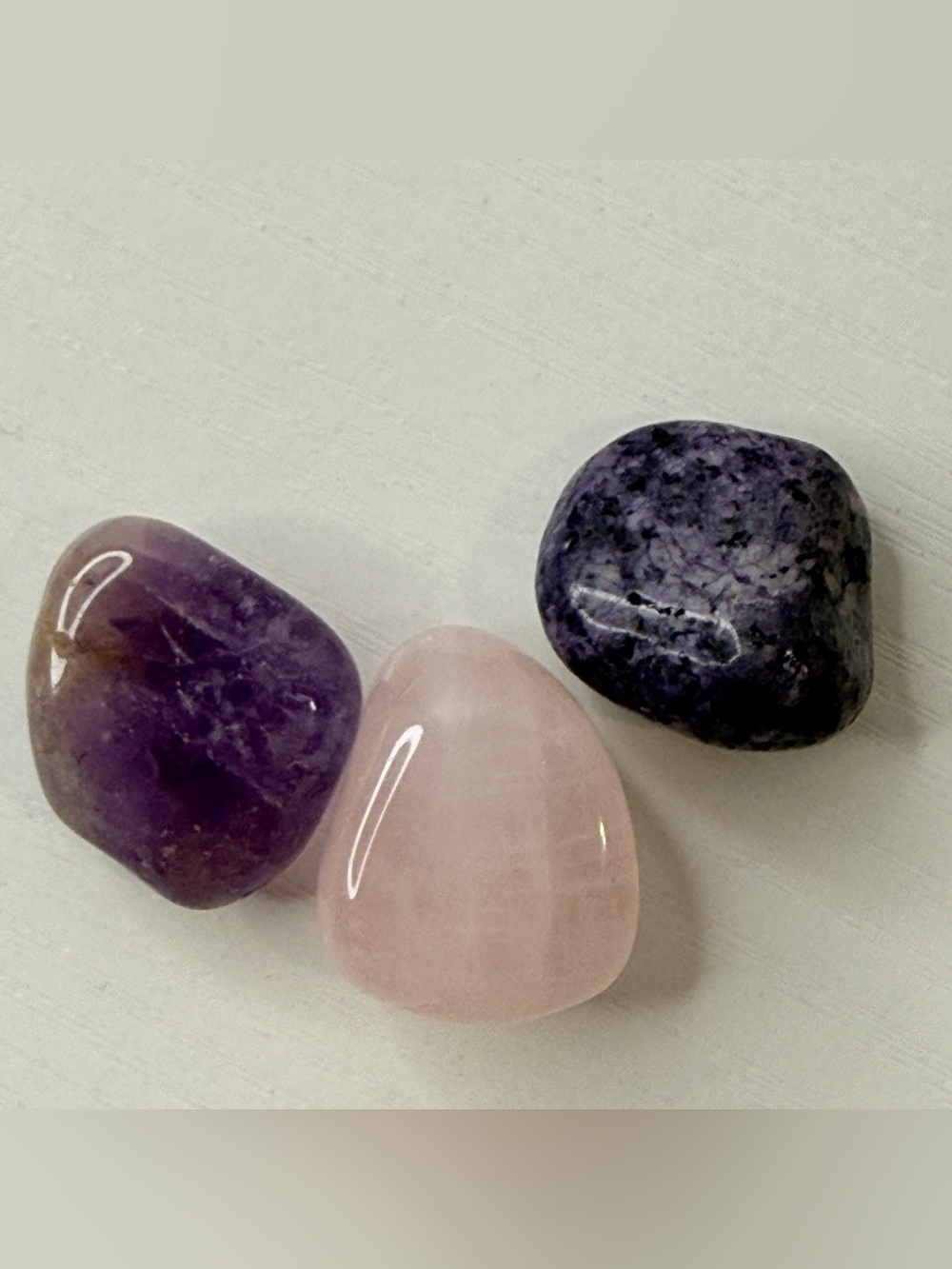 Amethyst, Rose Quartz & Lepidolite Tumbled Crystal Trio